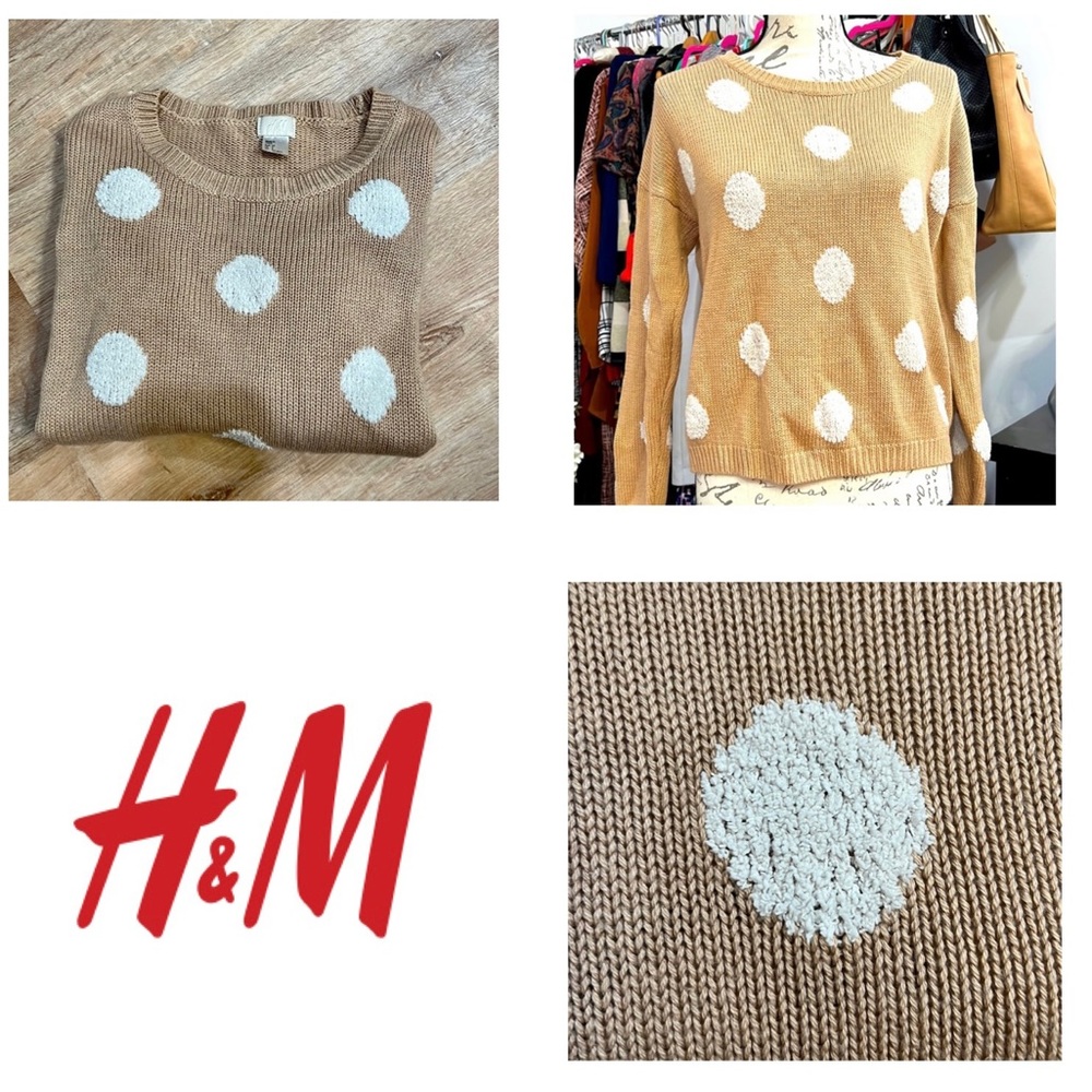 H&M Tan and Cream Polka Dot Sweater